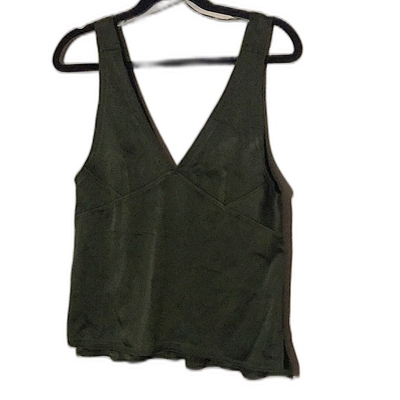 Zara Deep V Neck Tank Top Green - Picture 1 of 3
